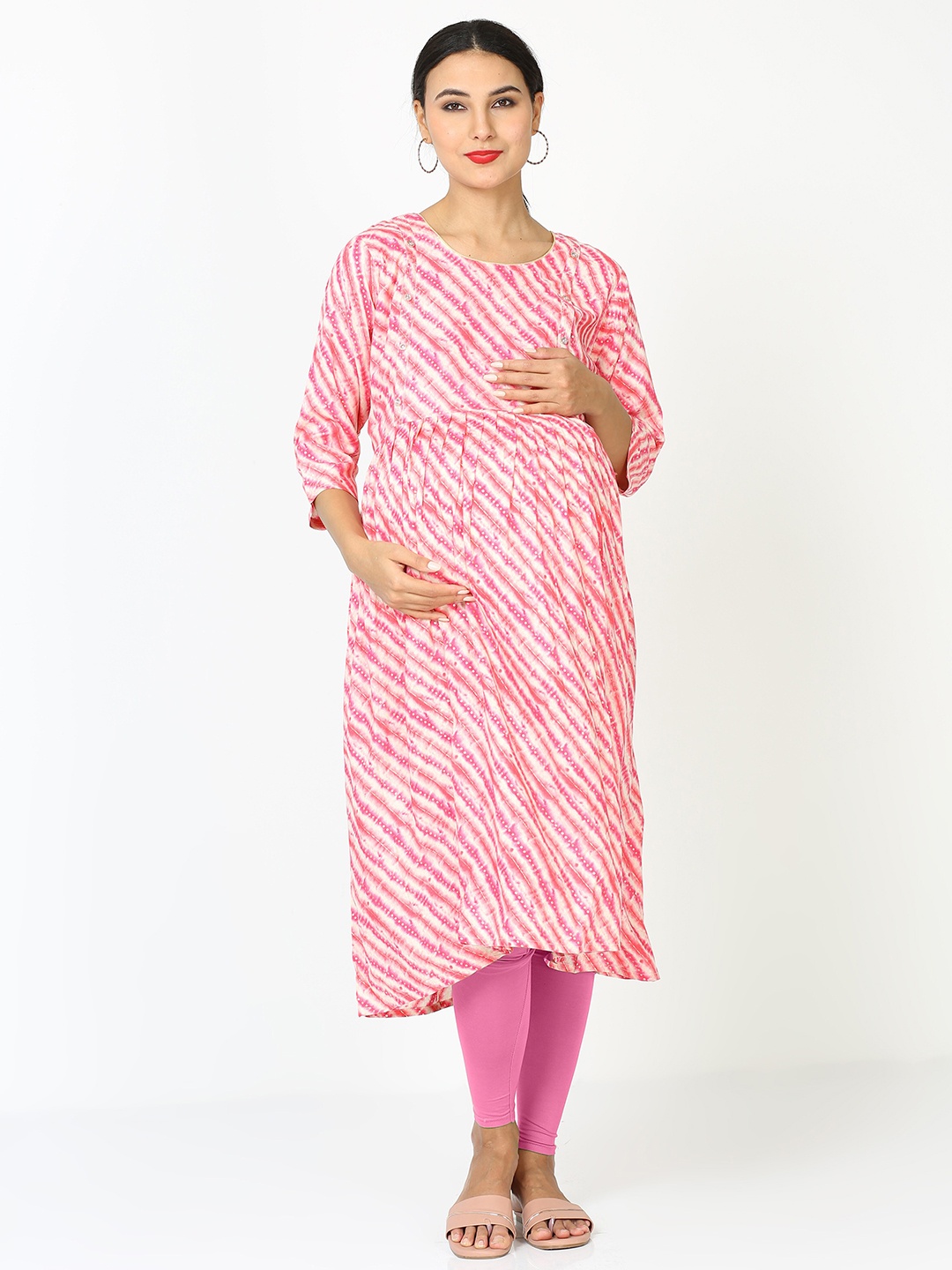 

9shines Label Maternity Leheriya Printed Anarkali Kurta, Pink