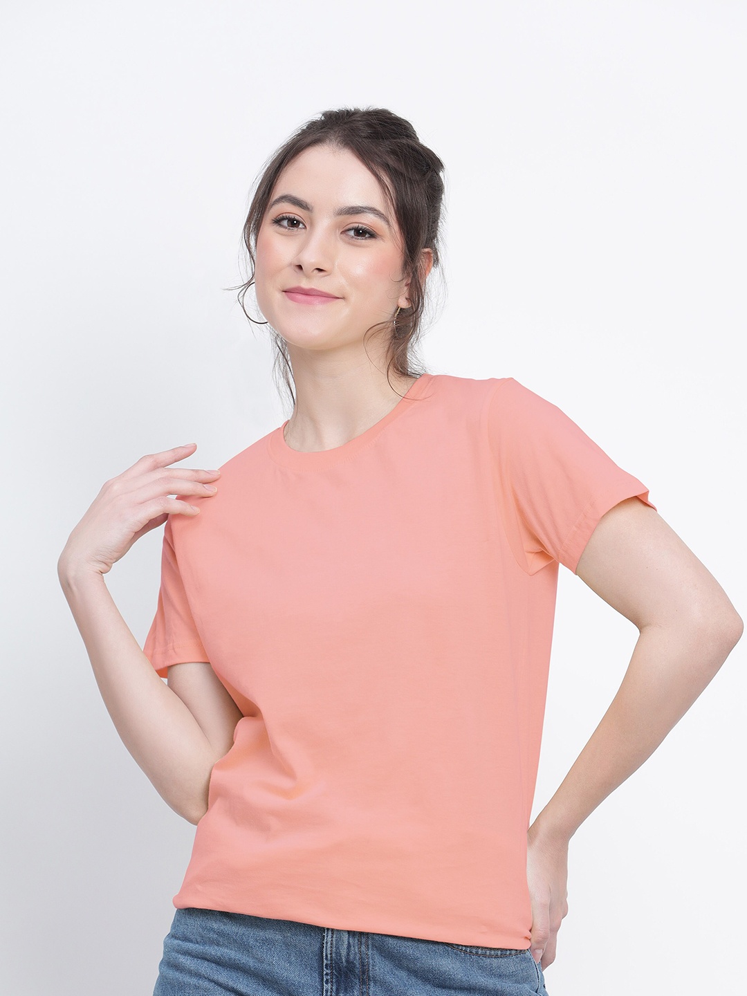 

T-SHIRT TRUCK Round Neck Cotton T-shirt, Peach