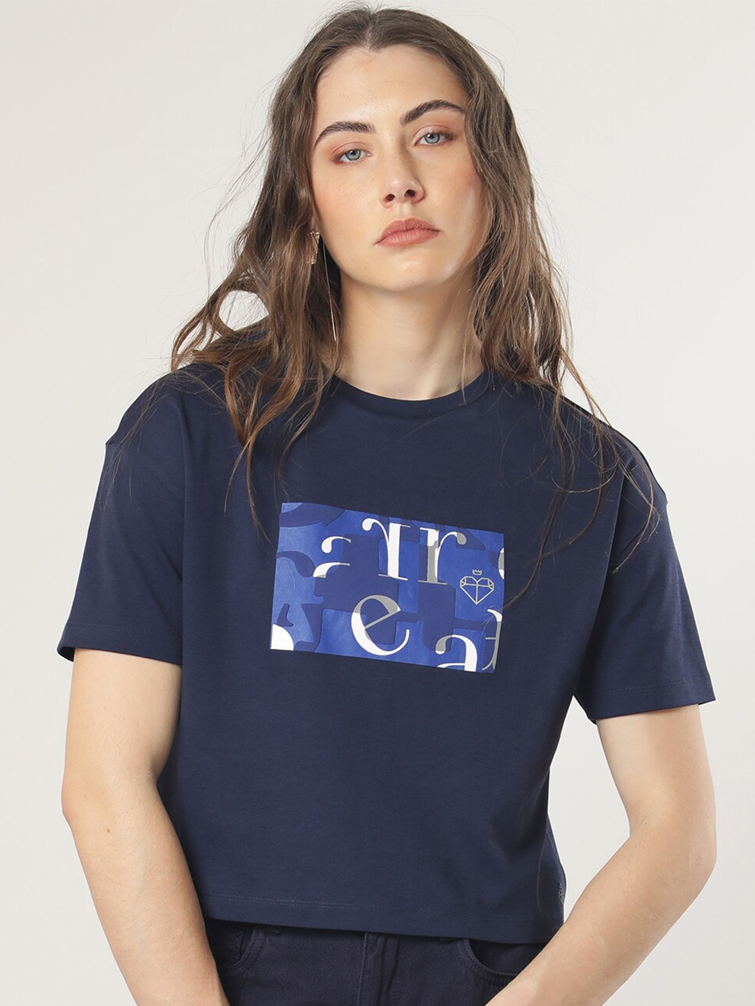 

RAREISM Typography Printed Drop Shoulder Cotton T-shirt, Blue