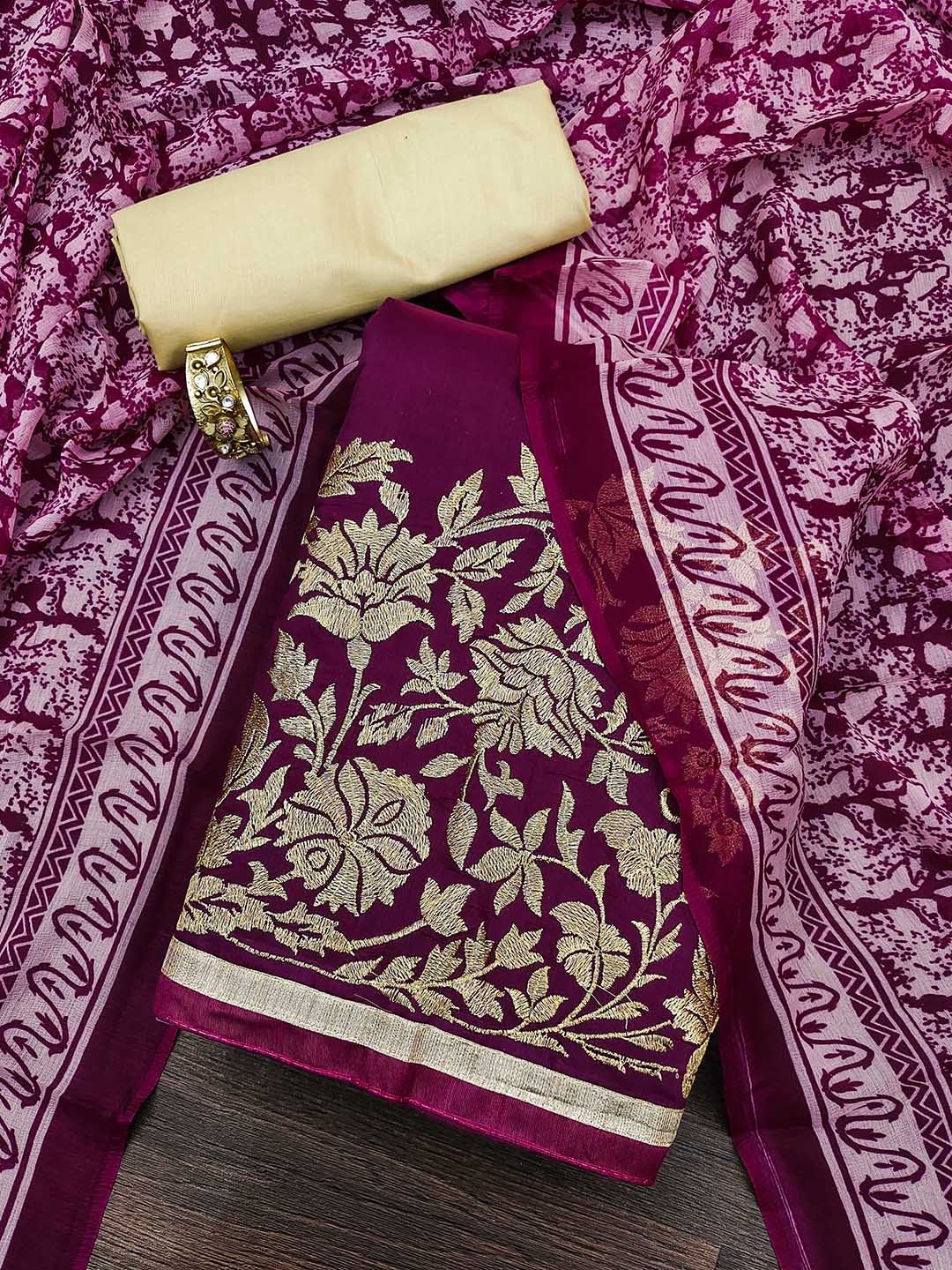 

KALINI Embroidered Silk Georgette Unstitched Dress Material, Magenta