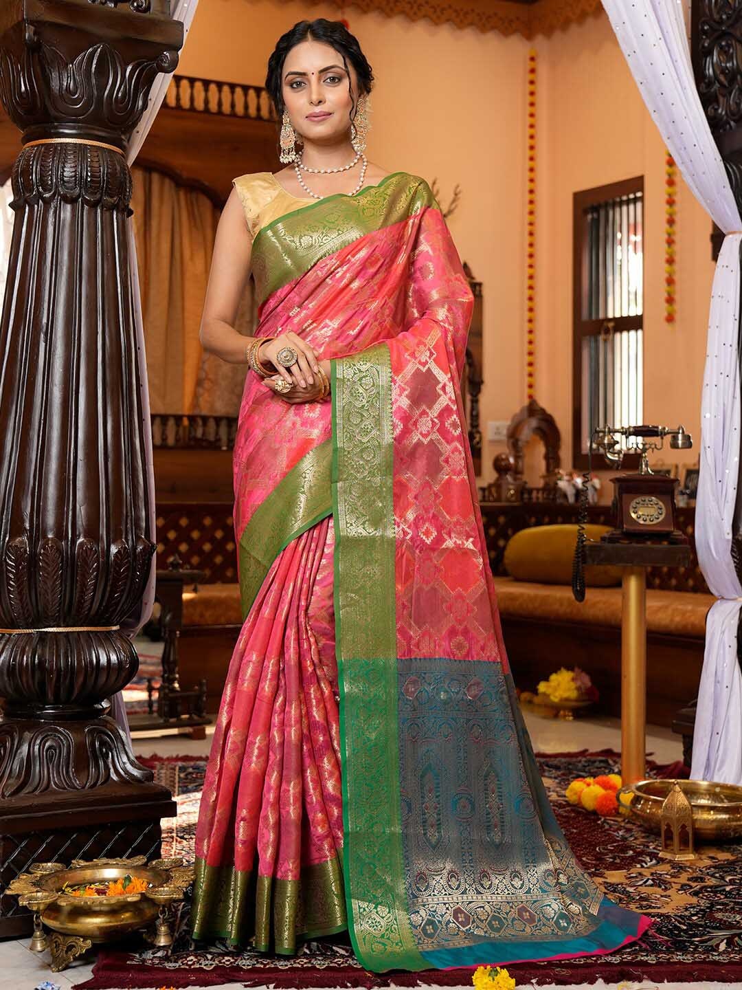 

KARAGIRI Ethnic Motif Woven Design Organza Saree, Pink