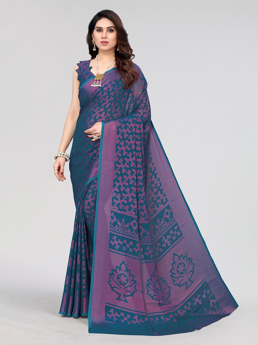 

Winza Designer Abstract Motif Woven Design Zari Saree, Teal