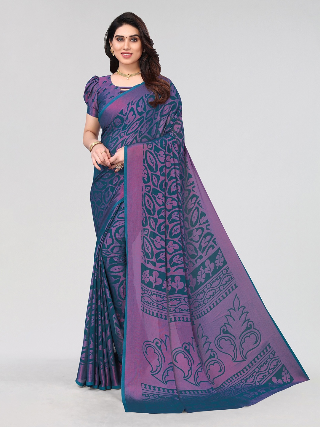 

Winza Designer Floral Printed Venkatgiri Saree, Teal