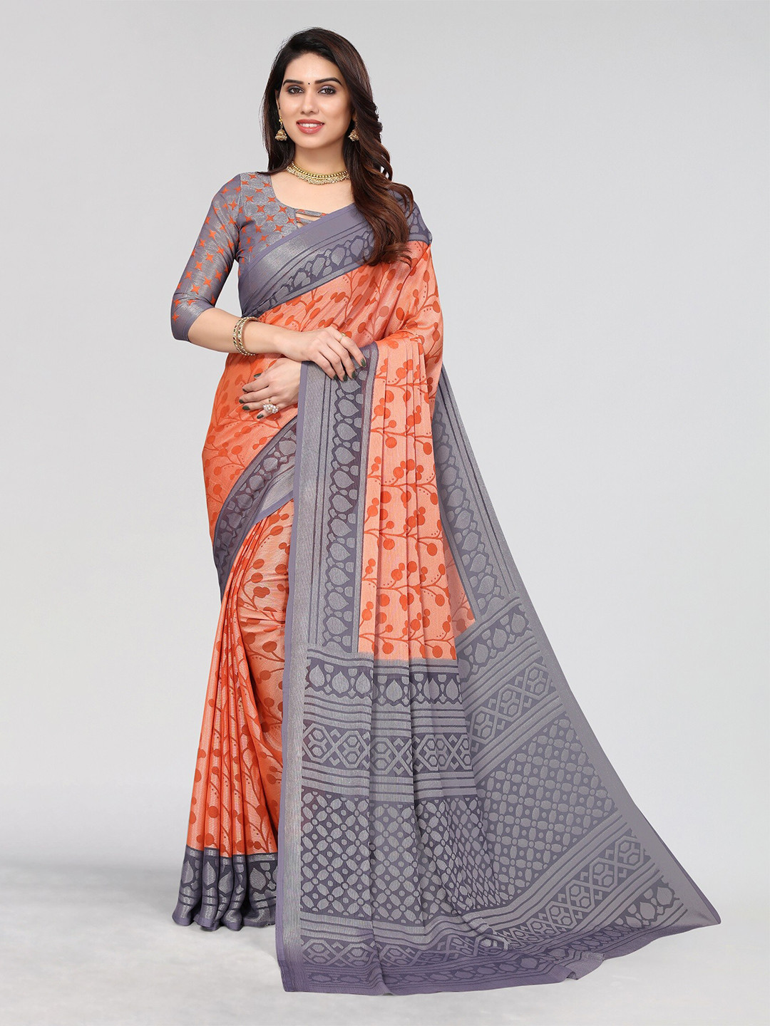 

Winza Designer Floral Printed Venkatgiri Saree, Orange