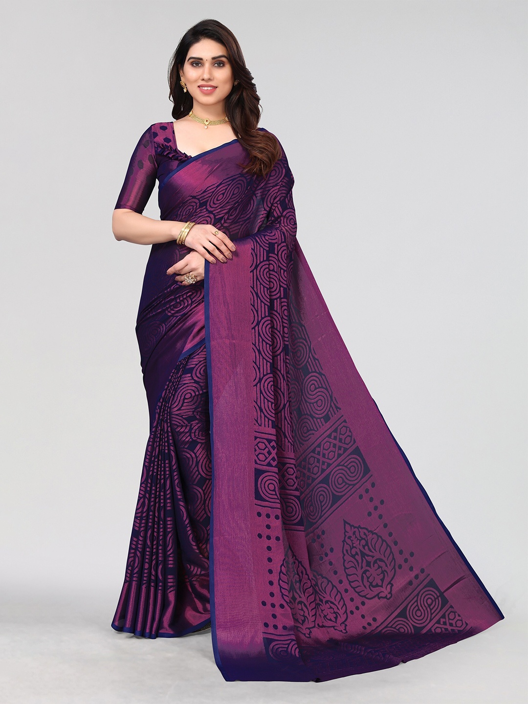 

Winza Designer Abstract Printed Venkatgiri Saree, Navy blue