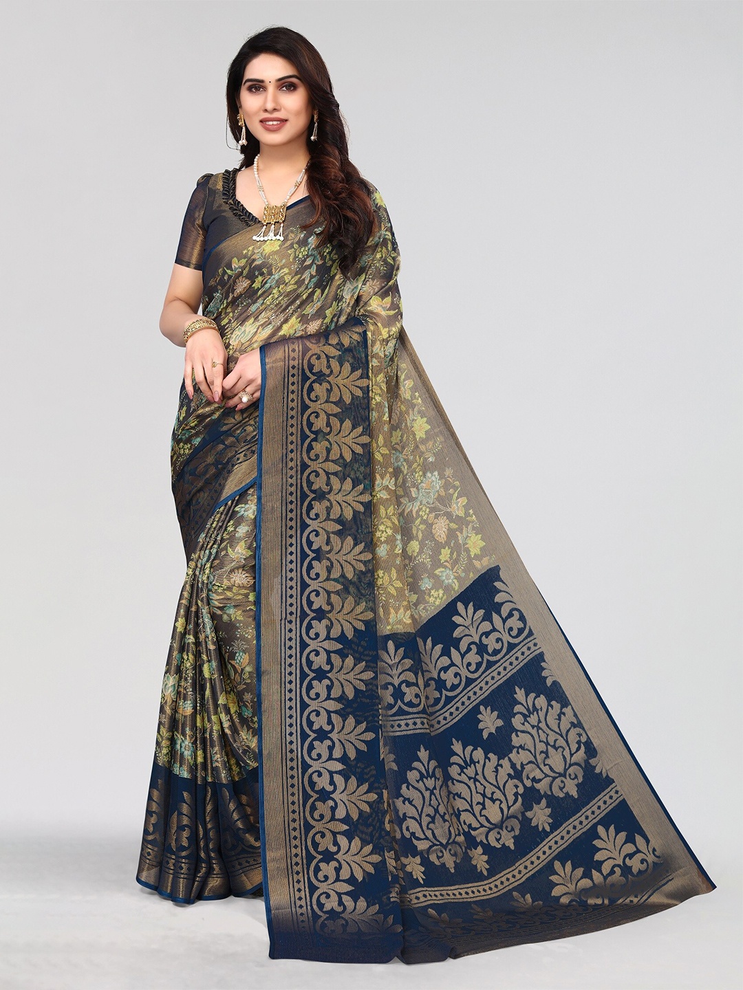 

Winza Designer Floral Printed Venkatgiri Saree, Blue