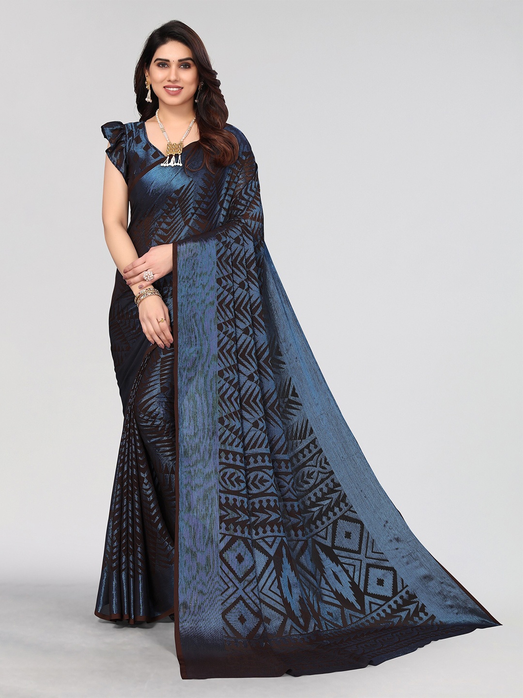 

Winza Designer Floral Printed Venkatgiri Saree, Black