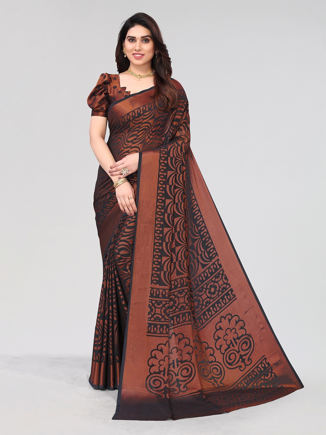 

Winza Designer Geometric Printed Venkatgiri Saree, Grey