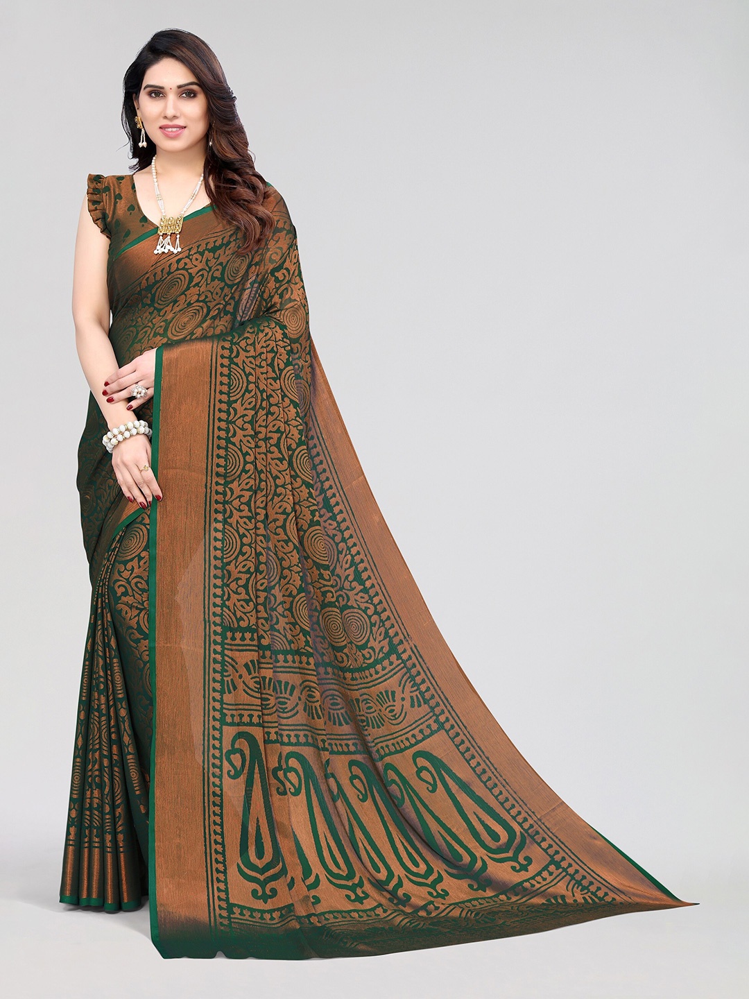 

Winza Designer Printed Venkatgiri Saree, Green