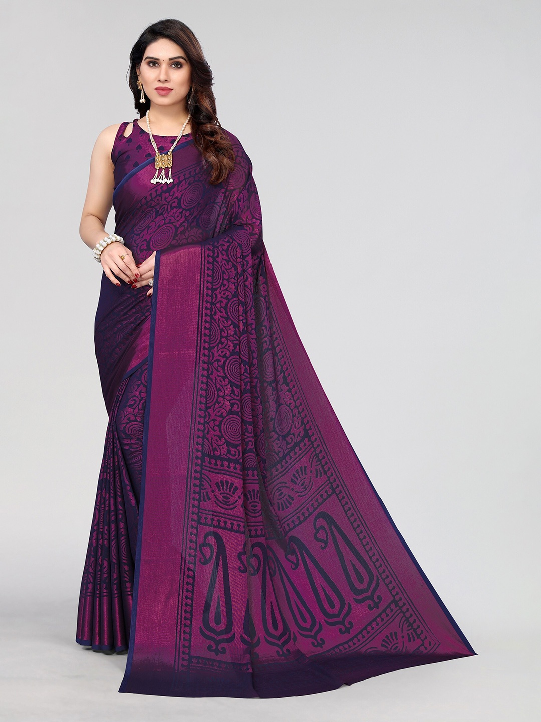 

Winza Designer Ethnic Motif Printed Venkatgiri Saree, Navy blue