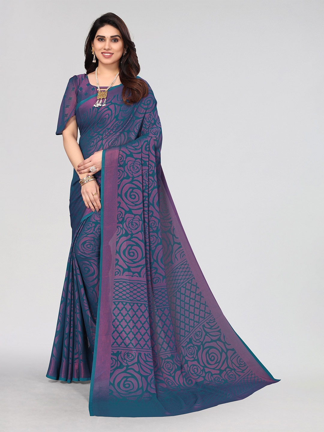 

Winza Designer Floral Woven Design Zari Venkatgiri Saree, Teal