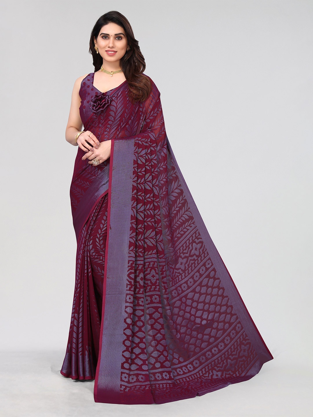

Winza Designer Floral Venkatgiri Saree, Magenta