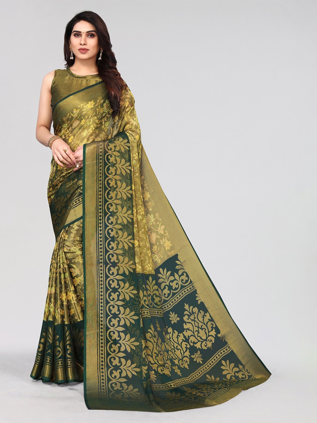 

Winza Designer Floral Printed Venkatgiri Saree, Green