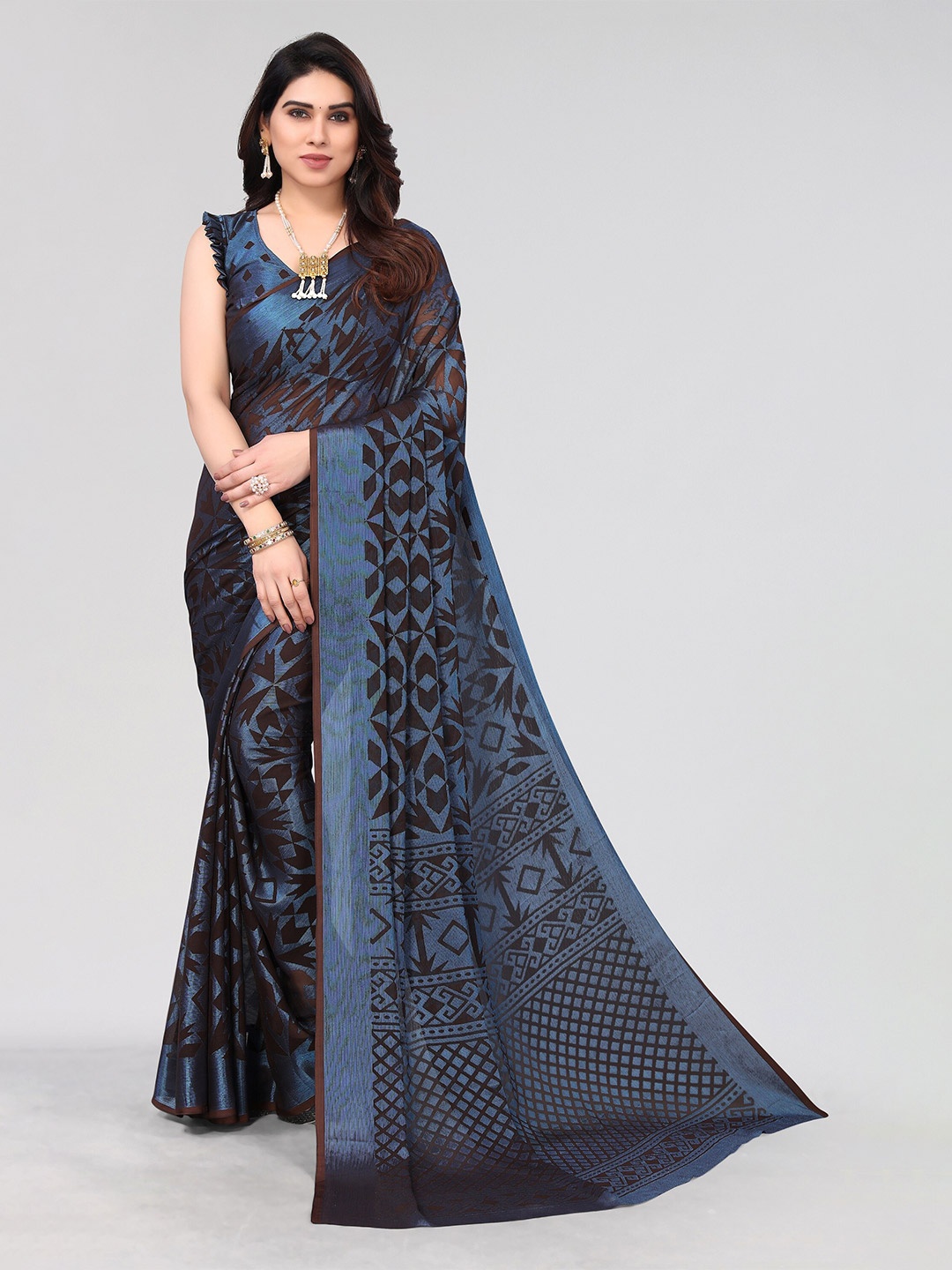 

Winza Designer Floral Printed Venkatgiri Saree, Black