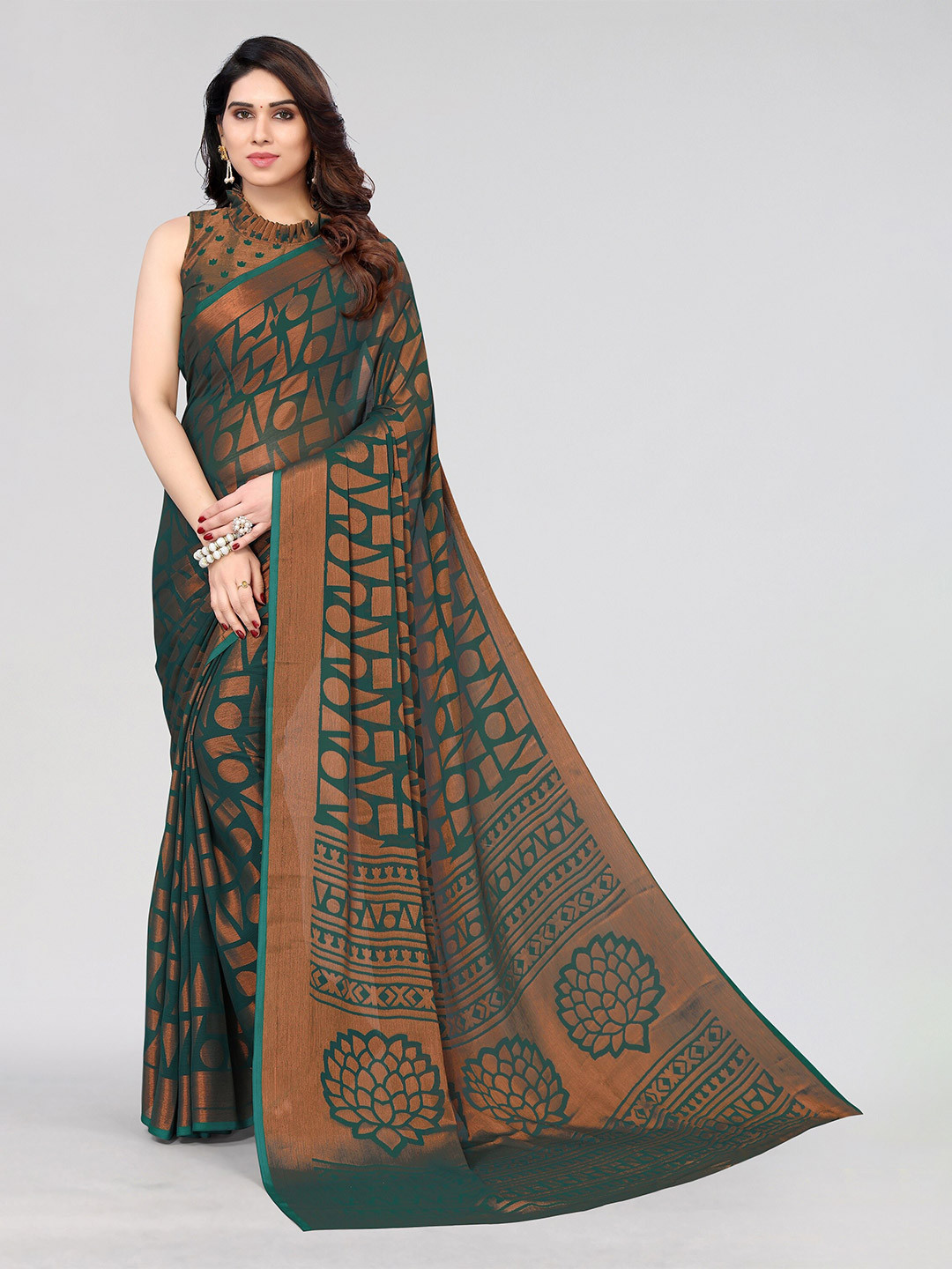 

Winza Designer Poly Chiffon Venkatgiri Saree With Blouse Piece, Green