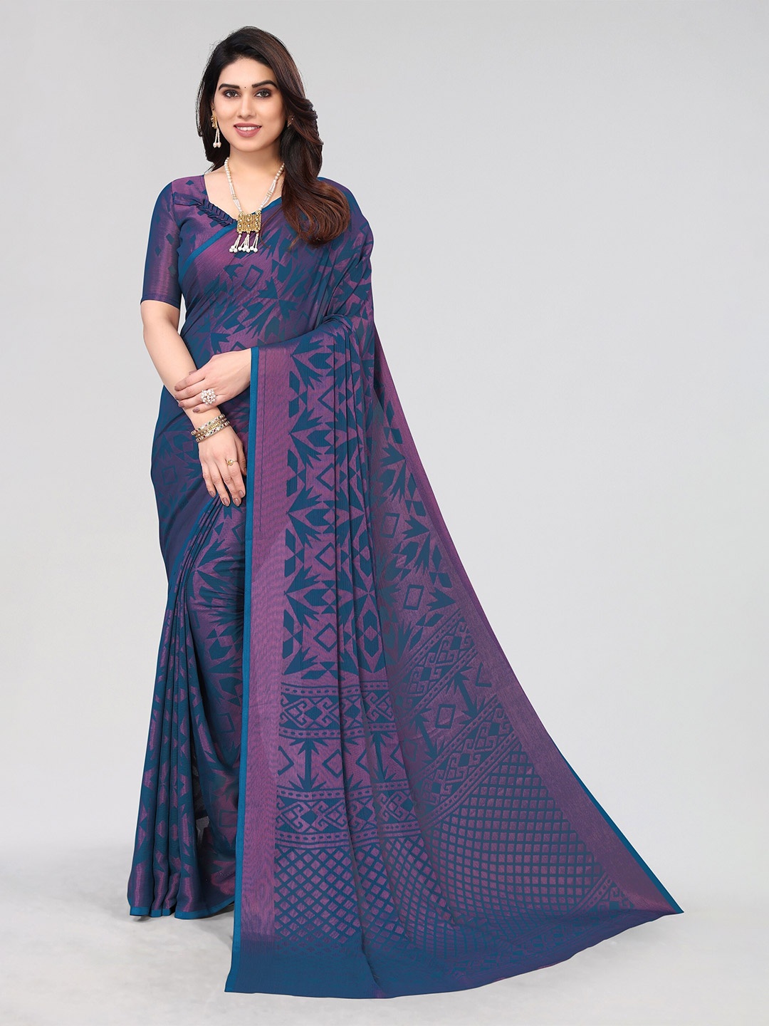 

Winza Designer Poly Chiffon Designer Venkatgiri Saree, Teal
