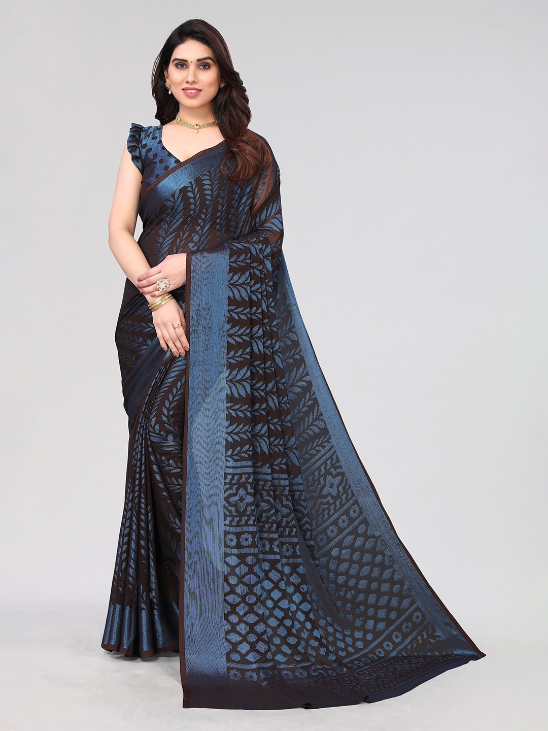 

Winza Designer Ethnic Motifs Printed Venkatgiri Saree, Black