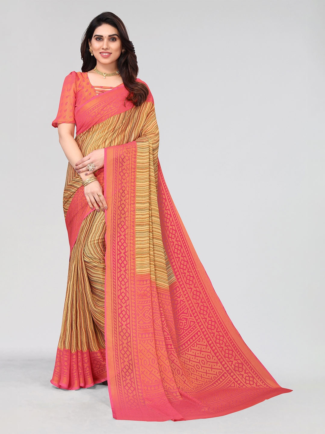 

Winza Designer Striped Designer Venkatgiri Saree, Red