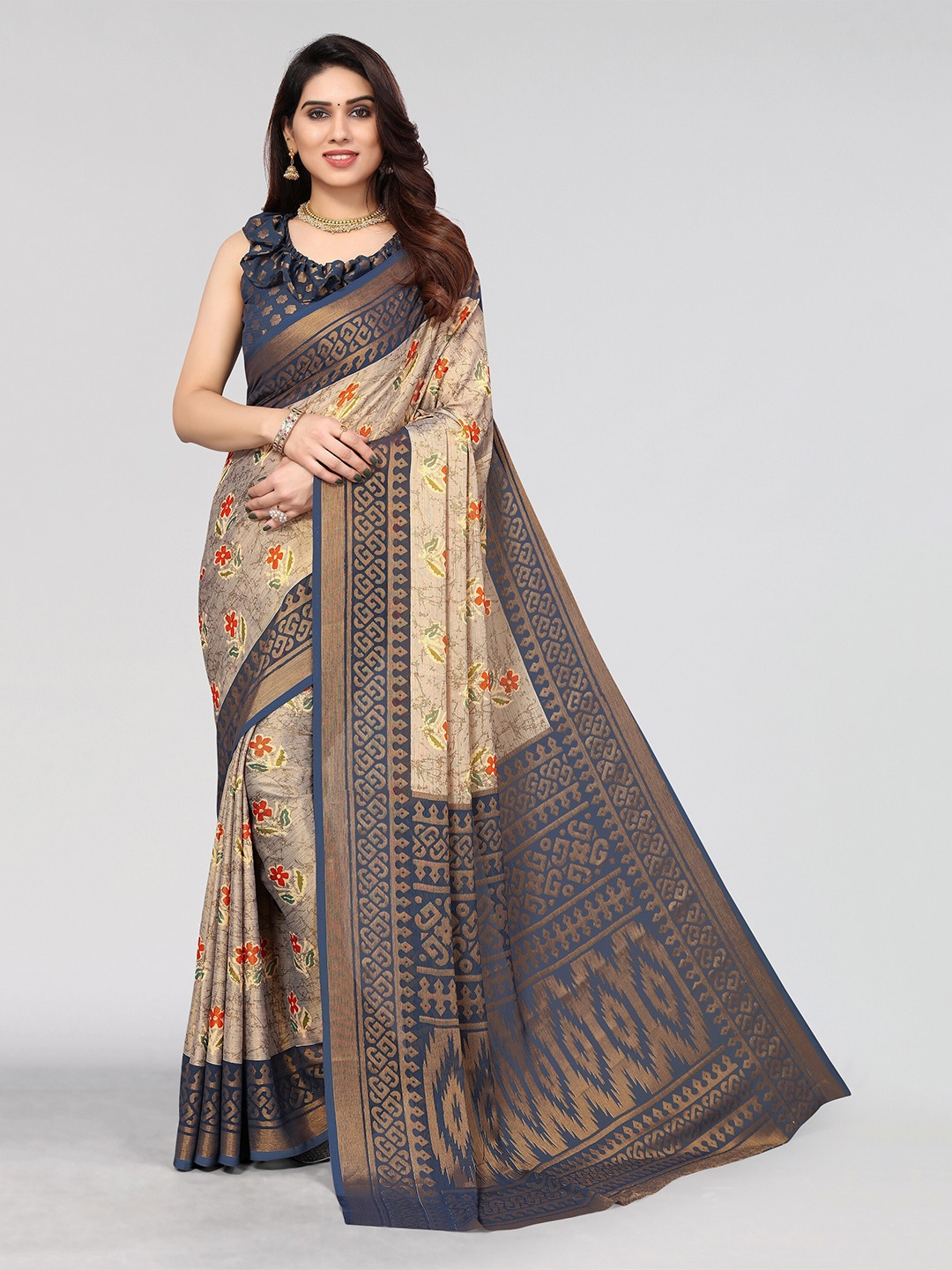 

Winza Designer Poly Chiffon Venkatgiri Saree With Blouse Piece, Blue