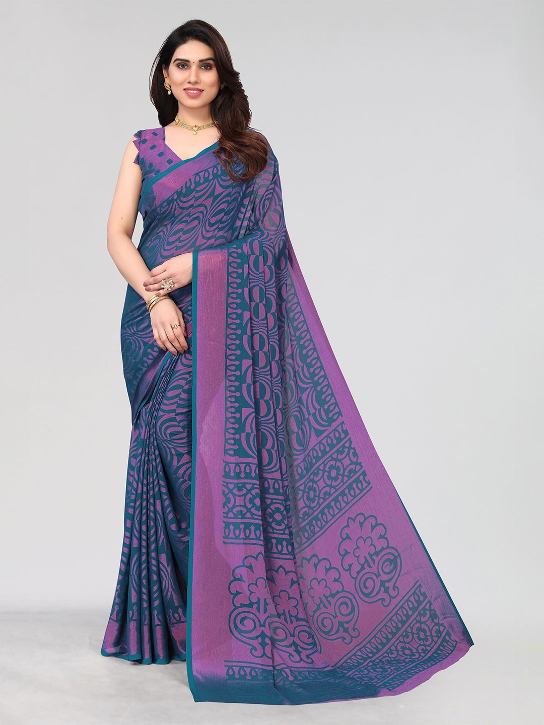 

Winza Designer Ethnic Motifs Printed Venkatgiri Saree, Teal