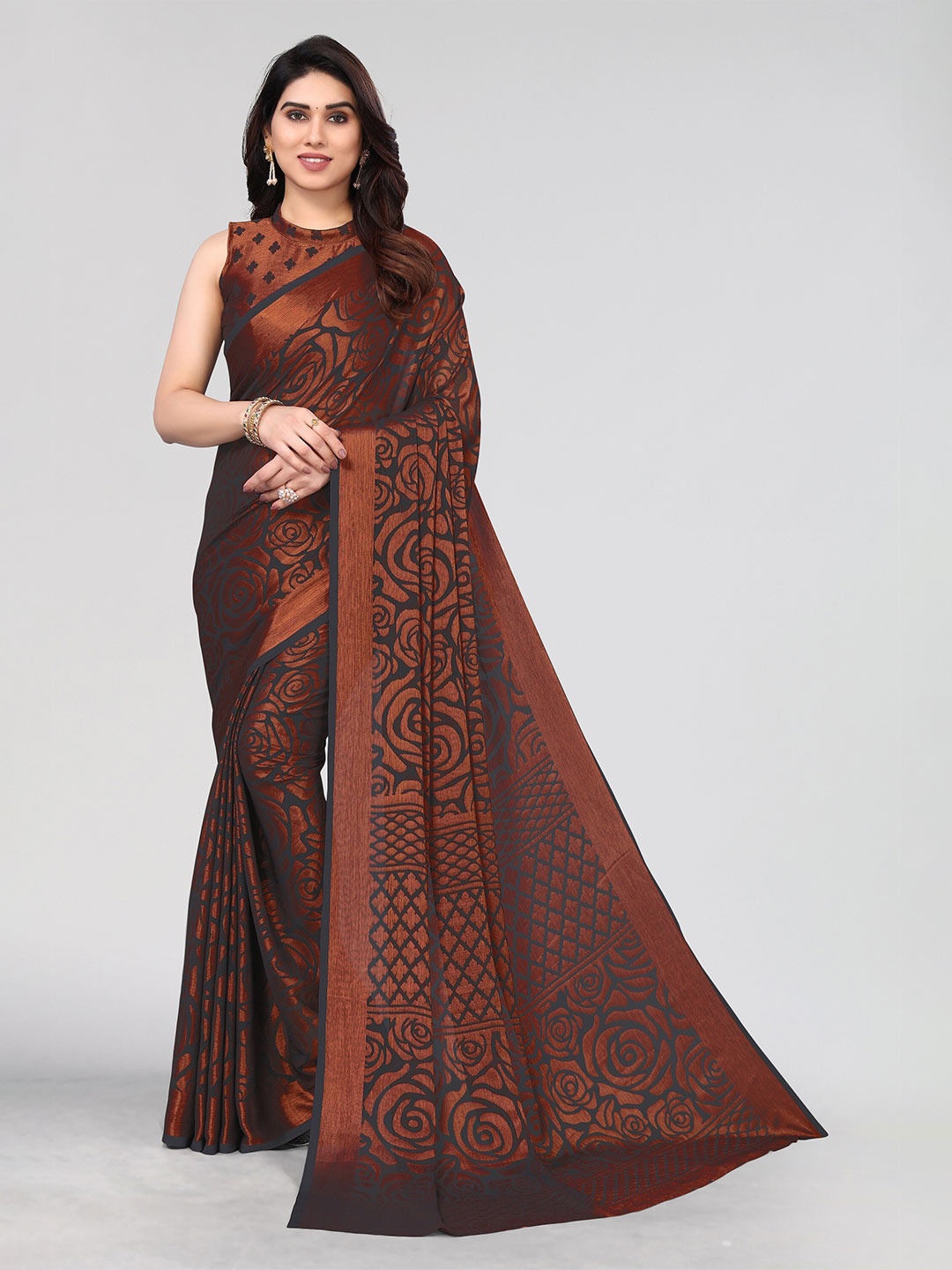 

Winza Designer Floral Woven Design Zari Venkatgiri Saree, Grey