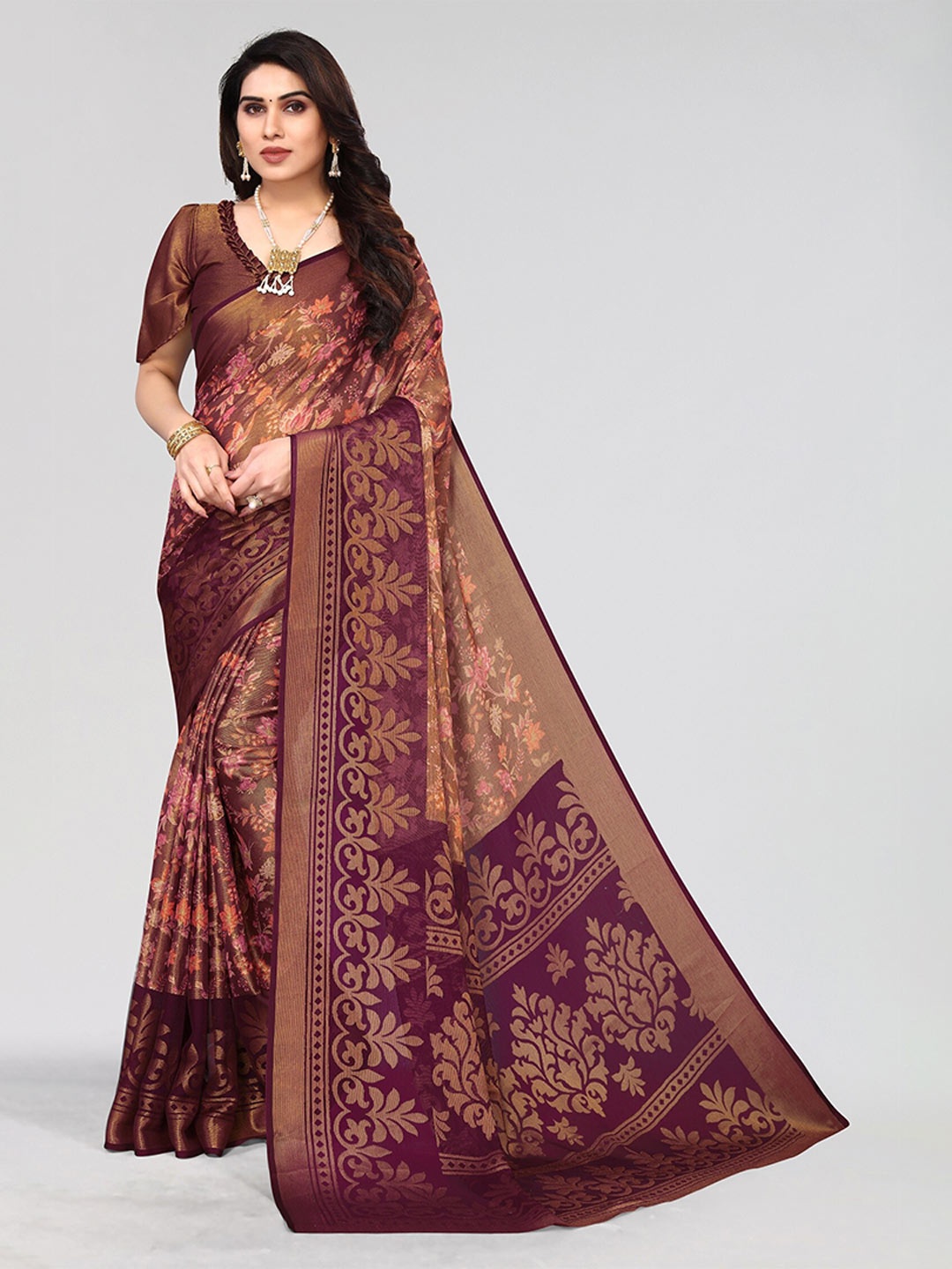 

Winza Designer Floral Printed Venkatgiri Saree, Magenta