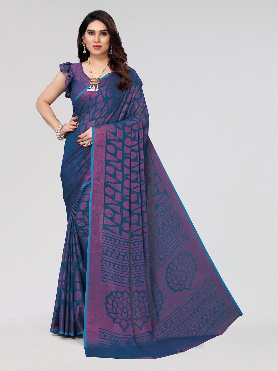 

Winza Designer Poly Chiffon Designer Venkatgiri Saree, Teal