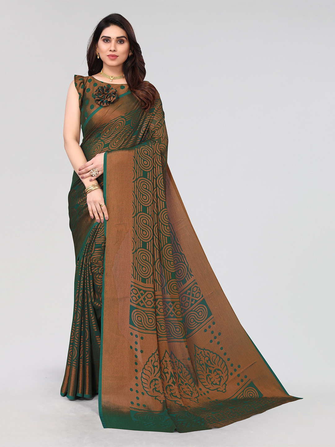 

Winza Designer Poly Chiffon Venkatgiri Saree With Blouse Piece, Green