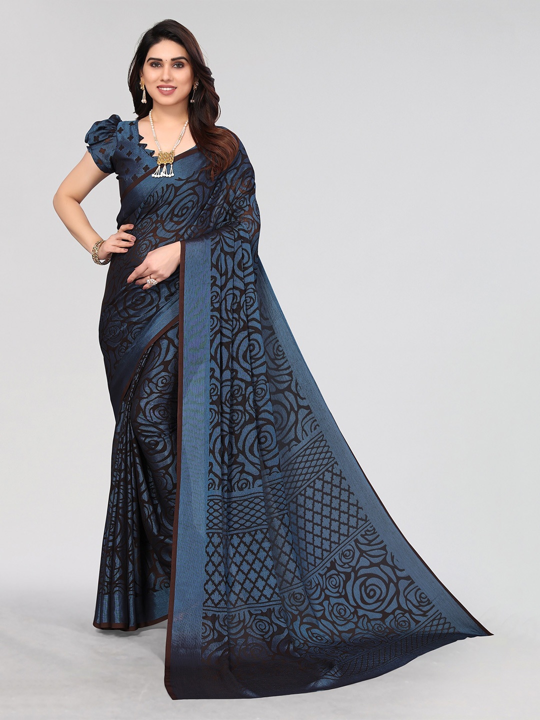 

Winza Designer Floral Printed Venkatgiri Saree, Black