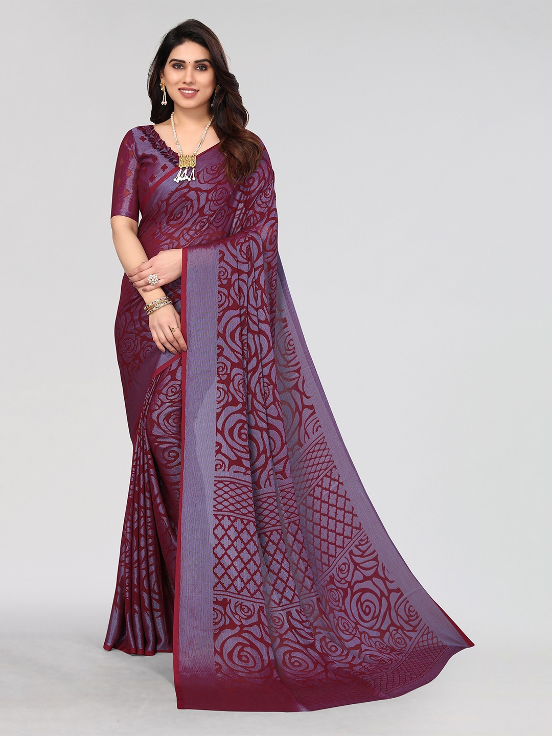 

Winza Designer Floral Poly Chiffon Designer Venkatgiri Saree, Magenta