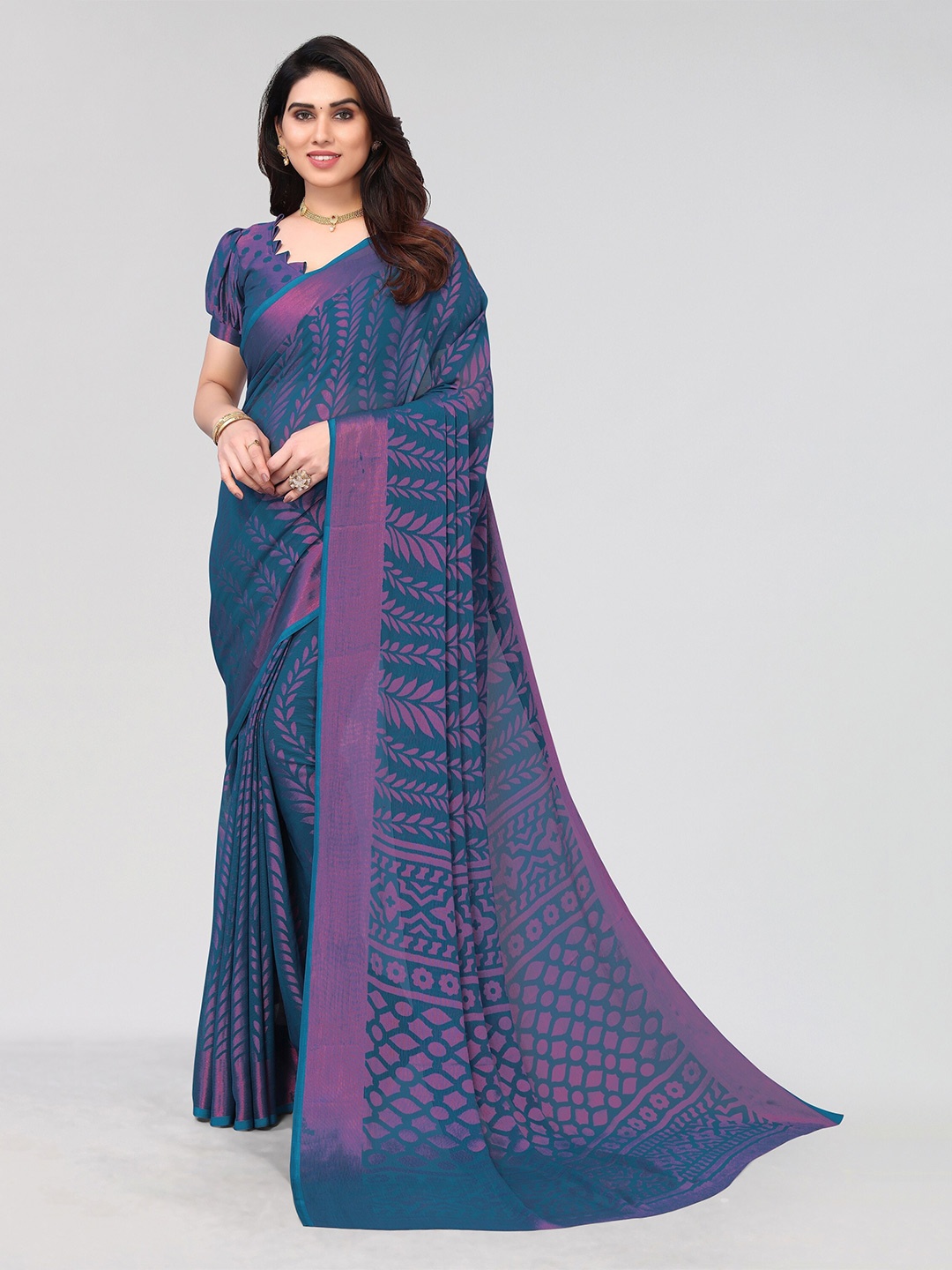 

Winza Designer Printed Venkatgiri Saree, Teal