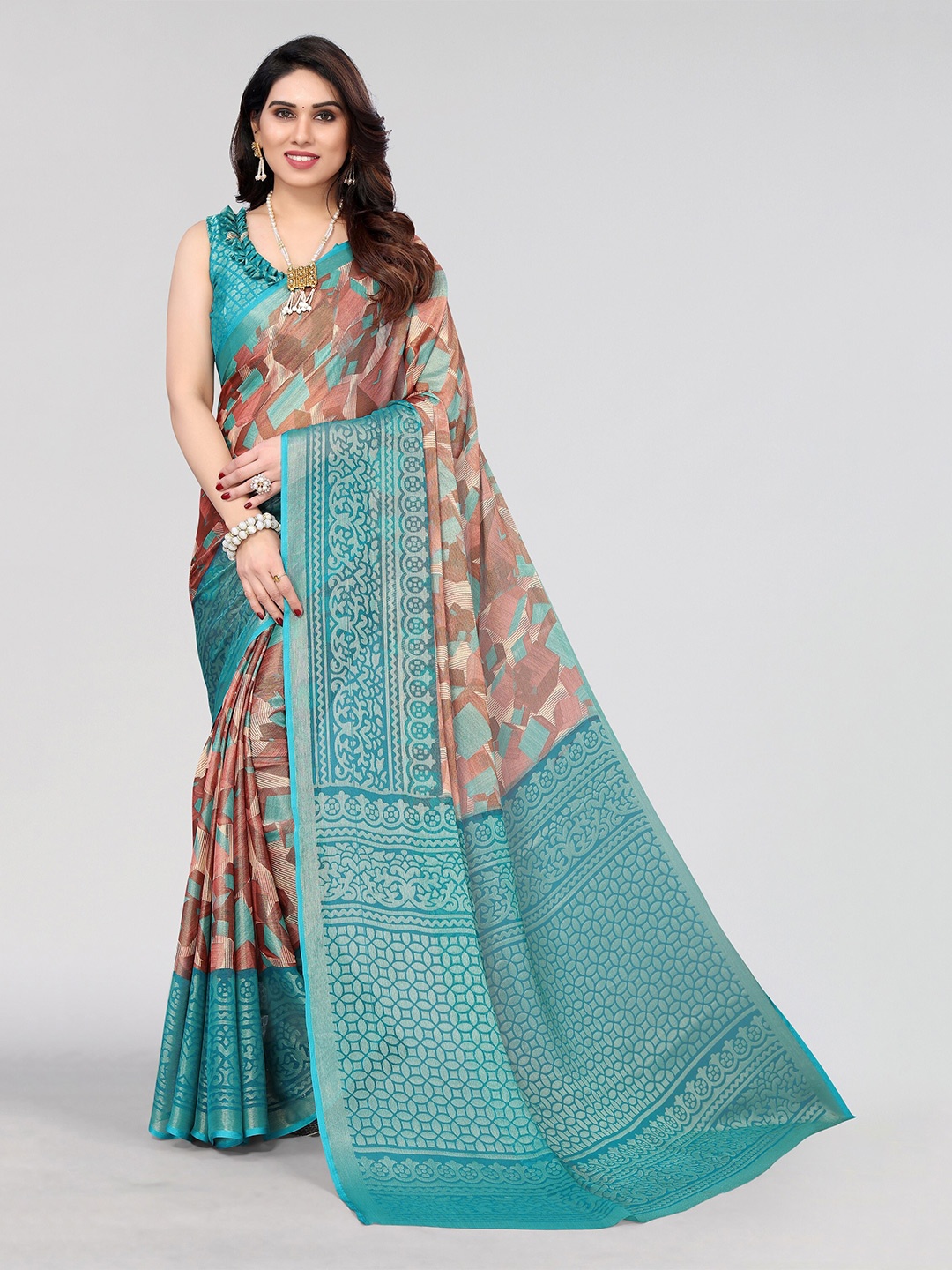 

Winza Designer Abstract Printed Venkatgiri Saree, Turquoise blue