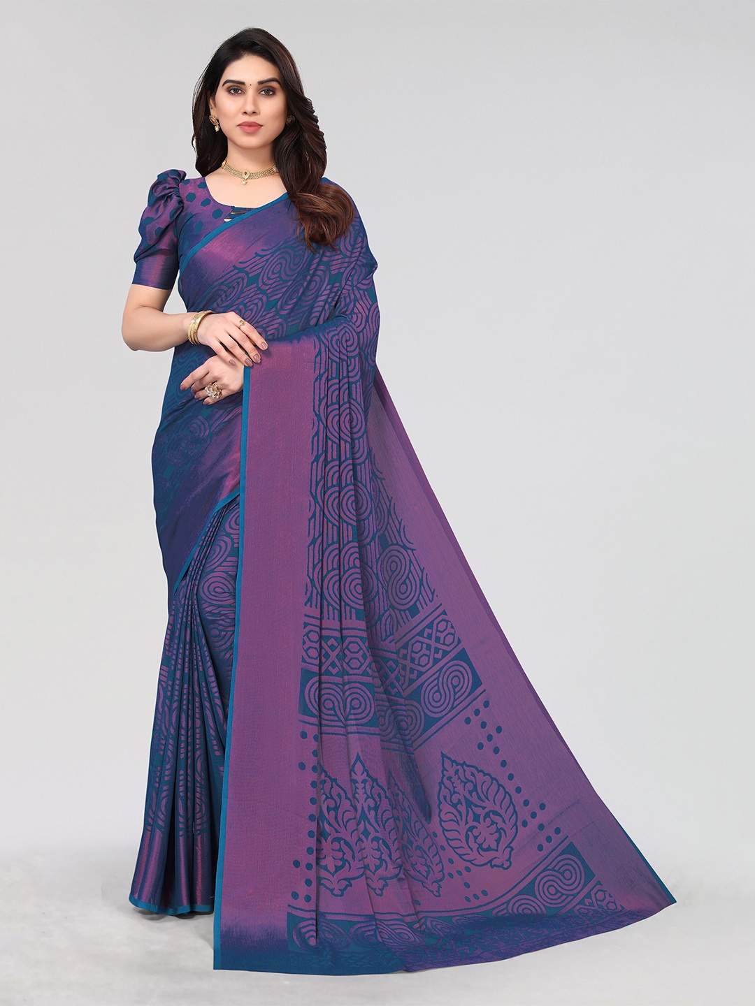 

Winza Designer Poly Chiffon Designer Venkatgiri Saree, Teal
