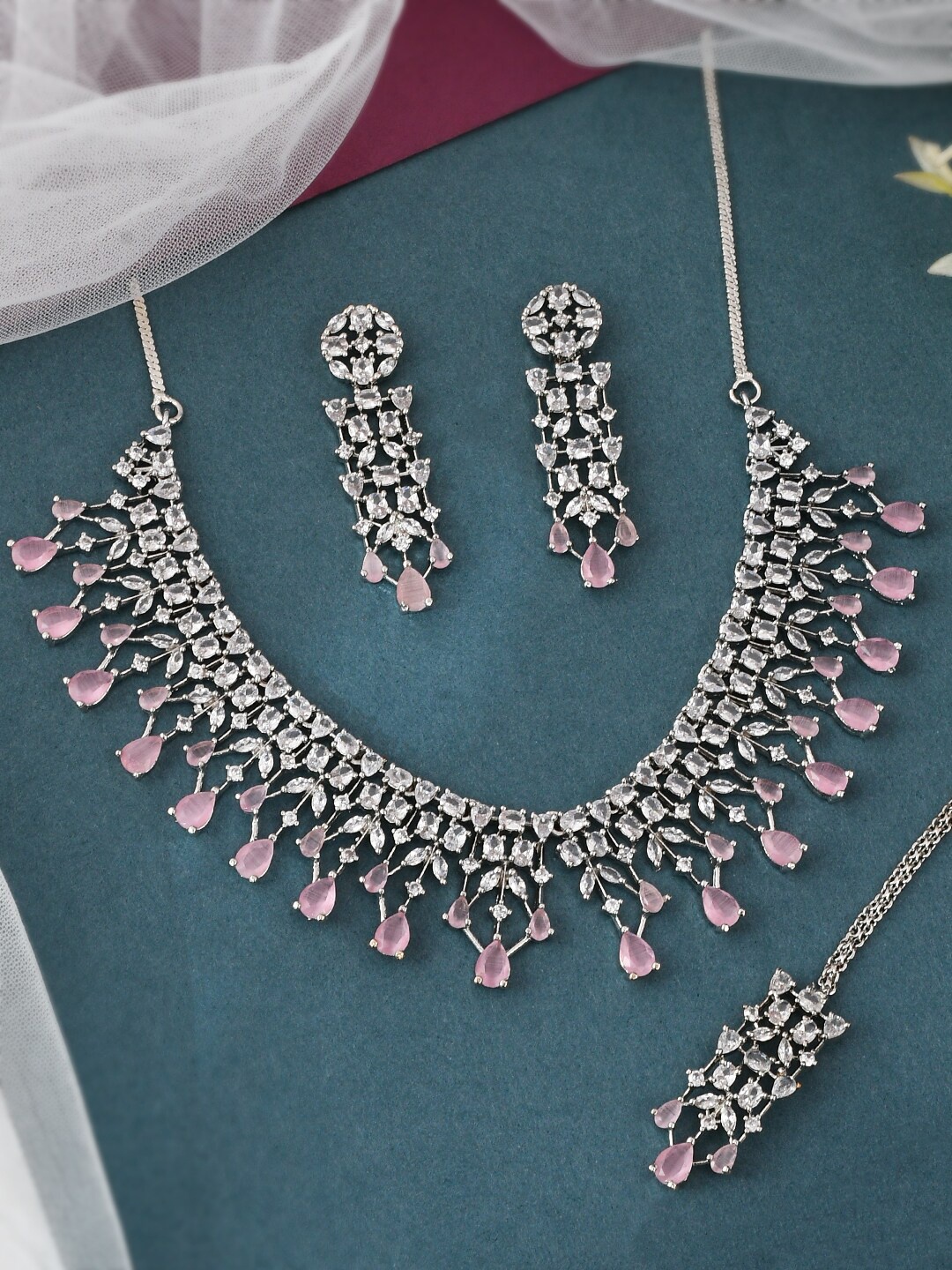 

Silvermerc Designs Silver-Plated & AD-Studded Jewellery Set