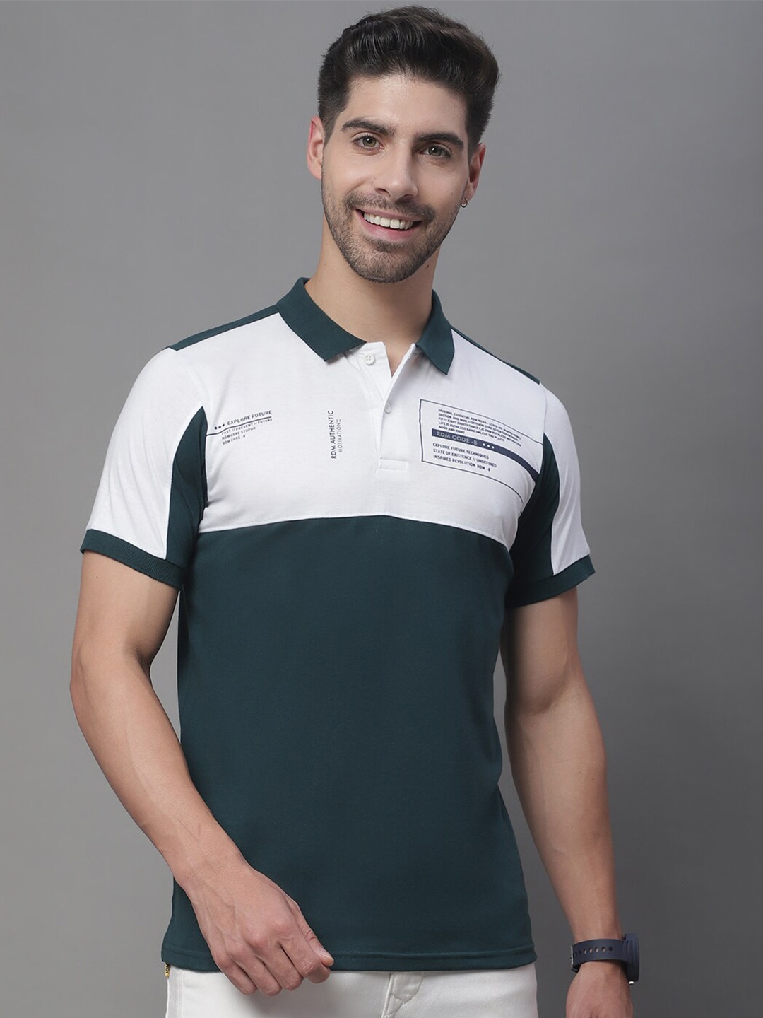 

Rodamo Colourblocked Polo Collar Slim Fit Cotton T-Shirt, Green