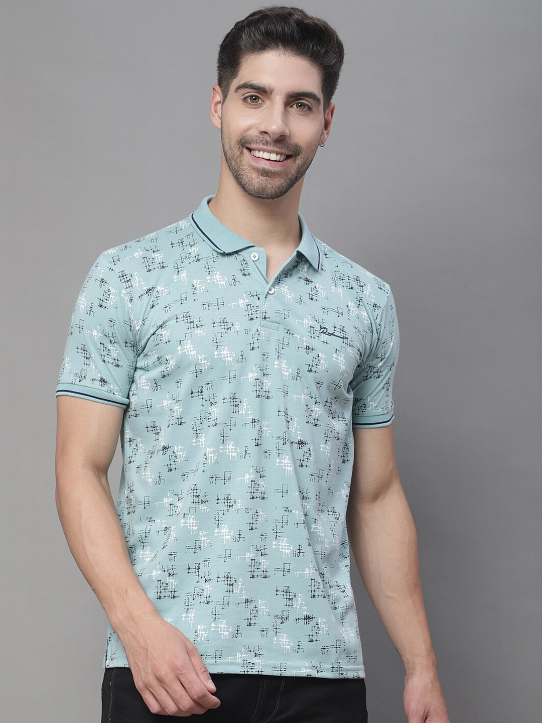 

Rodamo Abstract Printed Polo Collar Cotton Slim Fit T-shirt, Blue