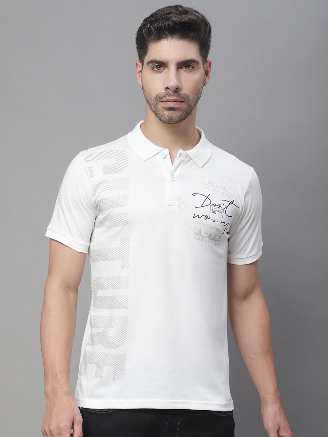 

Rodamo Typography Printed Polo Collar Slim Fit Cotton T-shirt, White