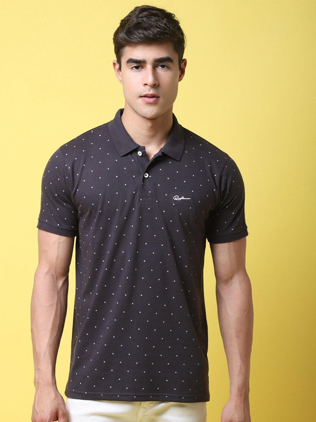 

Rodamo Conversational Printed Polo Collar Cotton Slim Fit T-shirt, Brown