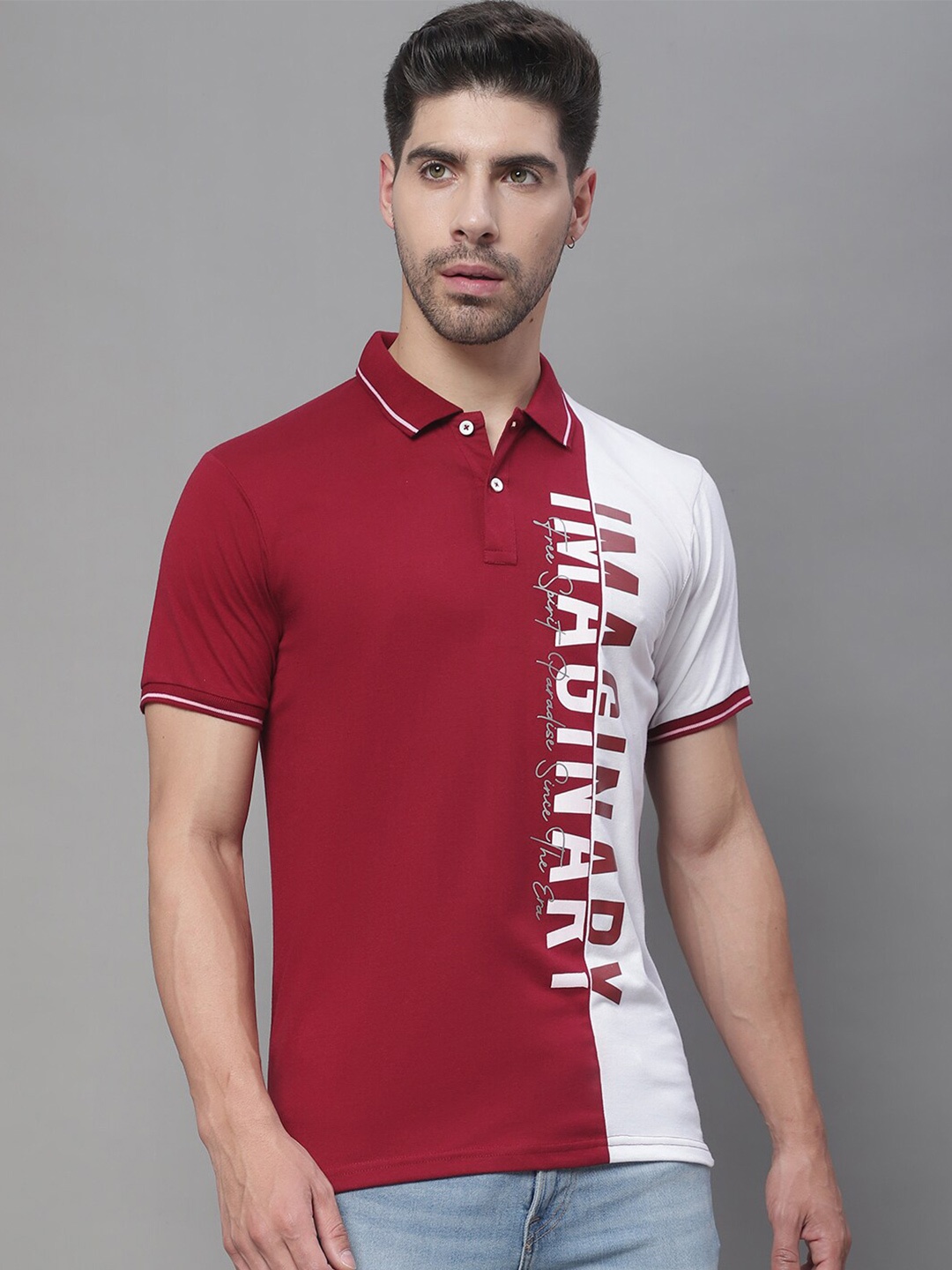 

Rodamo Colourblocked Polo Collar Cotton Slim Fit T-shirt, Maroon