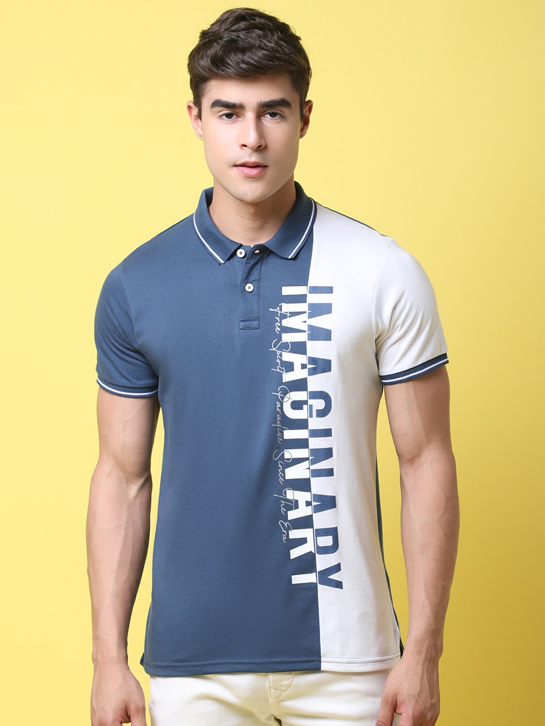 

Rodamo Colourblocked Polo Collar Slim Fit Cotton T-shirt, Blue