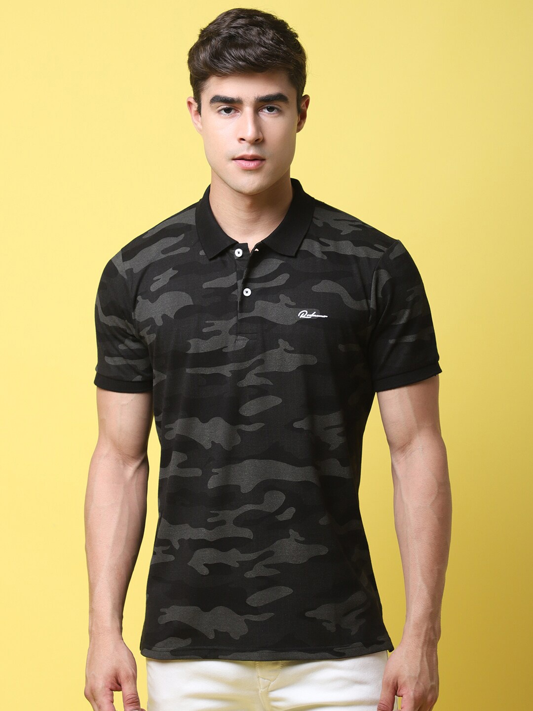

Rodamo Camouflage Printed Polo Collar Cotton Slim Fit T-shirt, Green