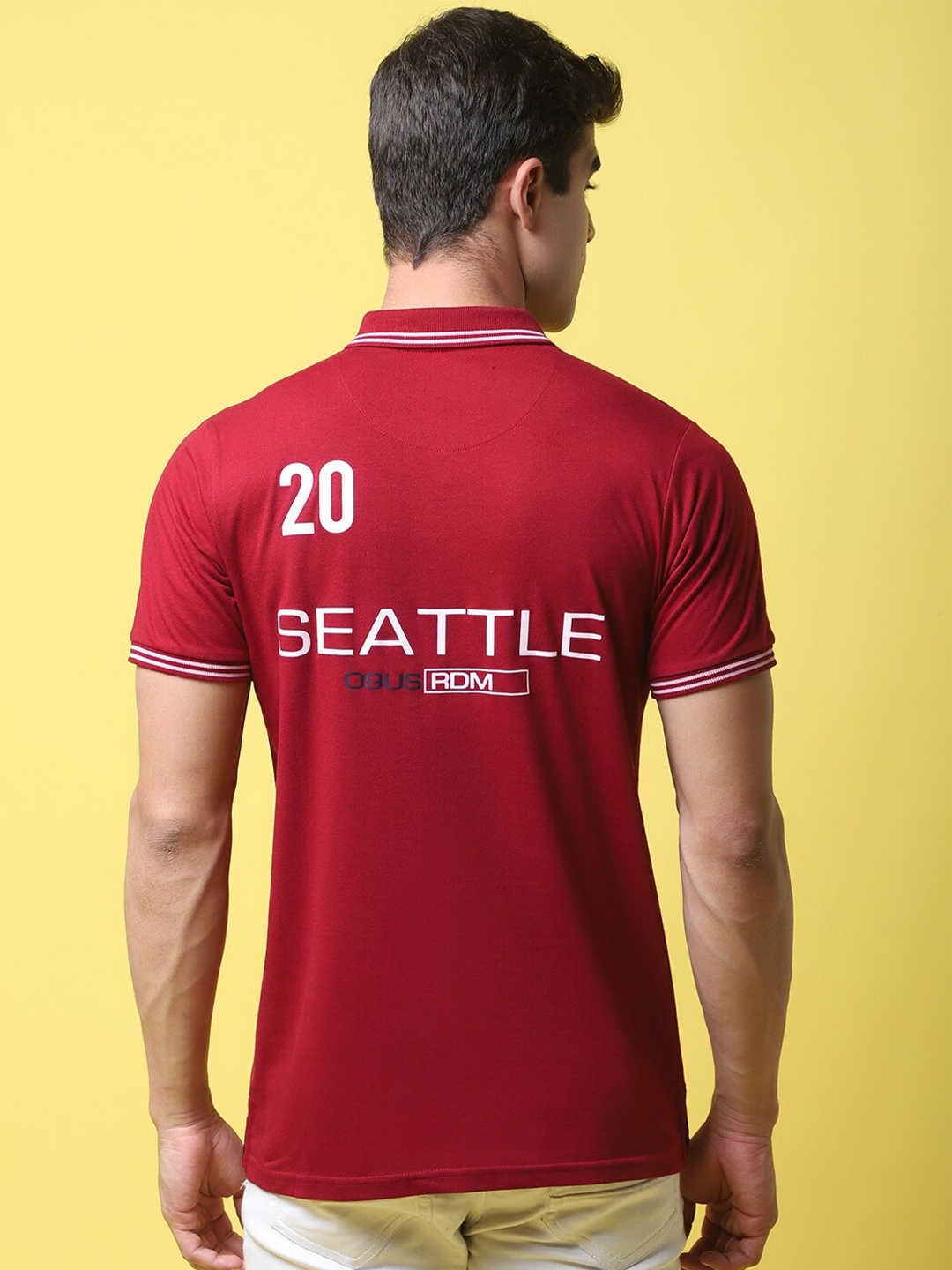 

Rodamo Typography Printed Polo Collar Slim Fit Cotton T-shirt, Maroon