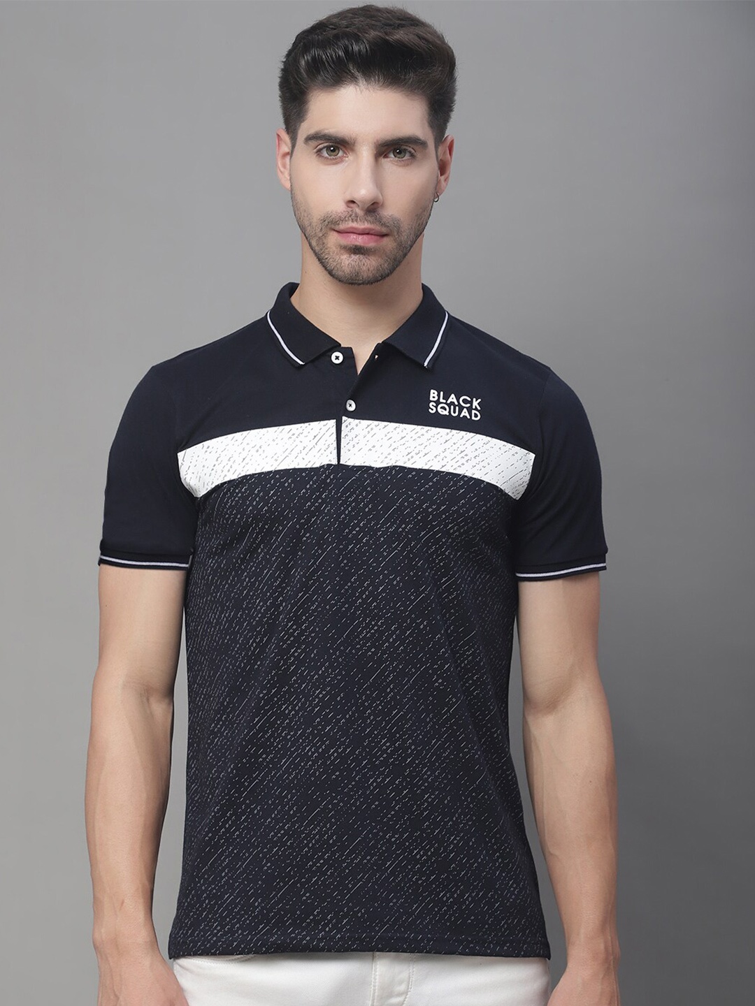 

Rodamo Abstract Printed Polo Collar Cotton Slim Fit T-shirt, Navy blue