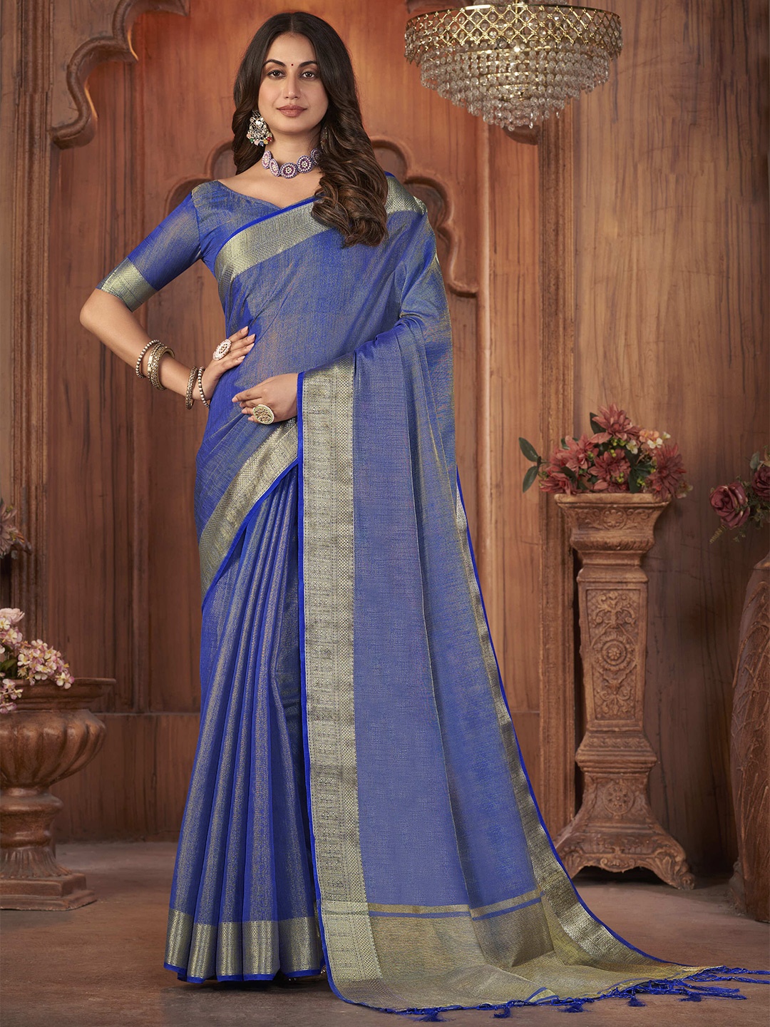 

elora Woven Design Zari Saree, Blue
