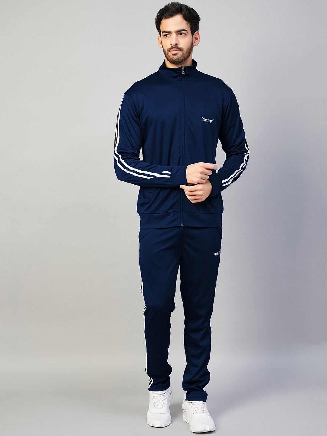 

CHROME & CORAL Men Stand Collar Tape Details Tracksuits, Navy blue