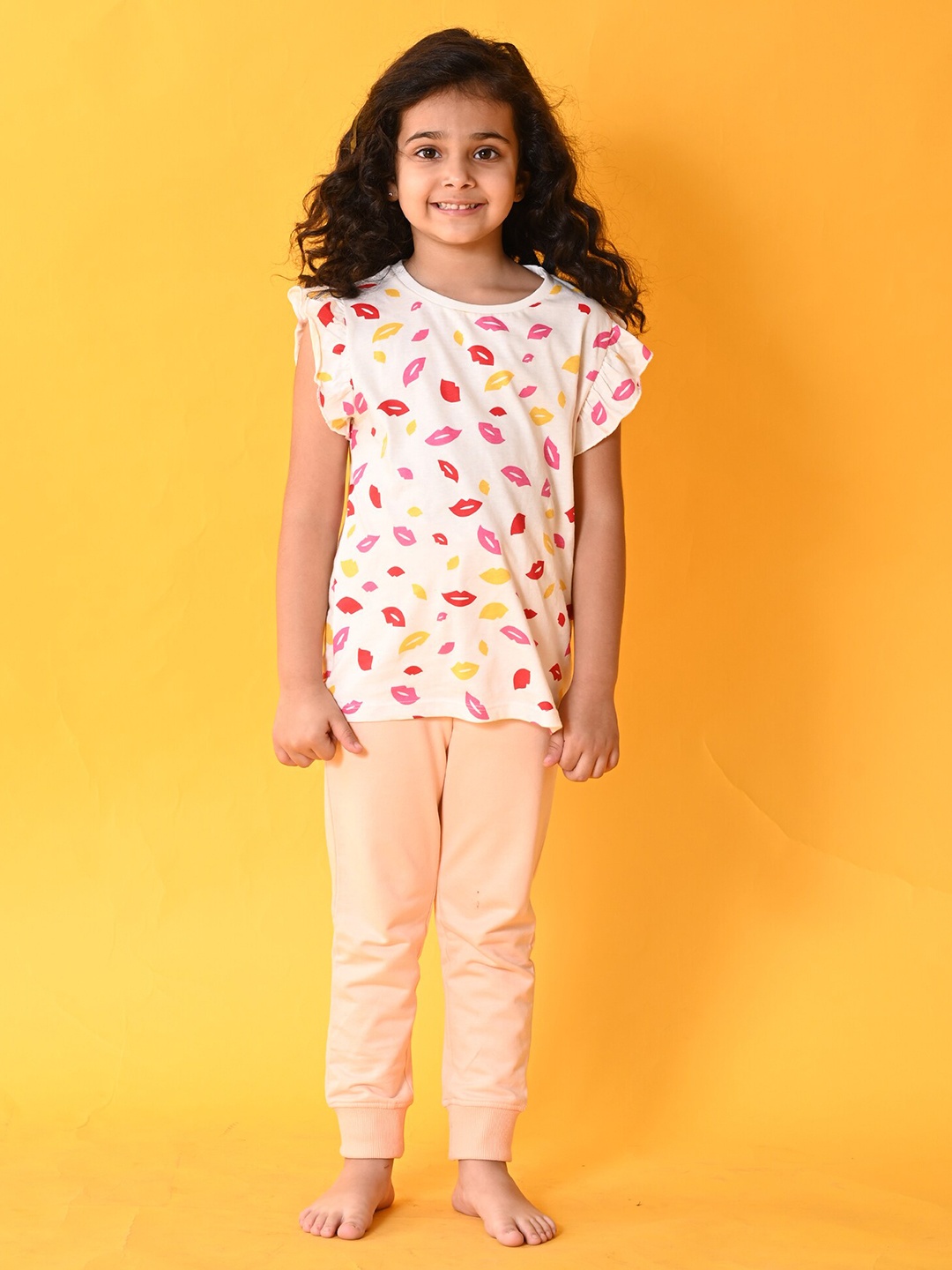 

Anthrilo Girls Printed Pure Cotton T-shirt with Joggers, White