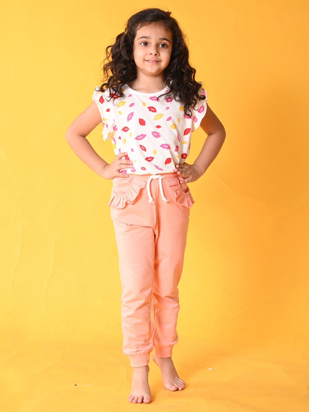 

Anthrilo Girls Printed Pure Cotton T-shirt with Trousers, White