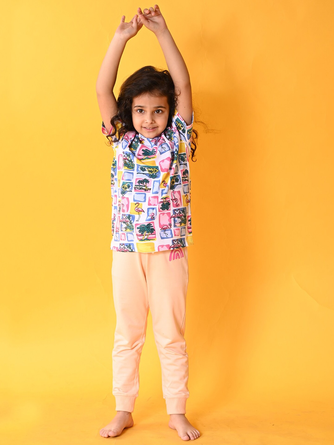 

Anthrilo Girls Printed Pure Cotton T-shirt with Trousers, White