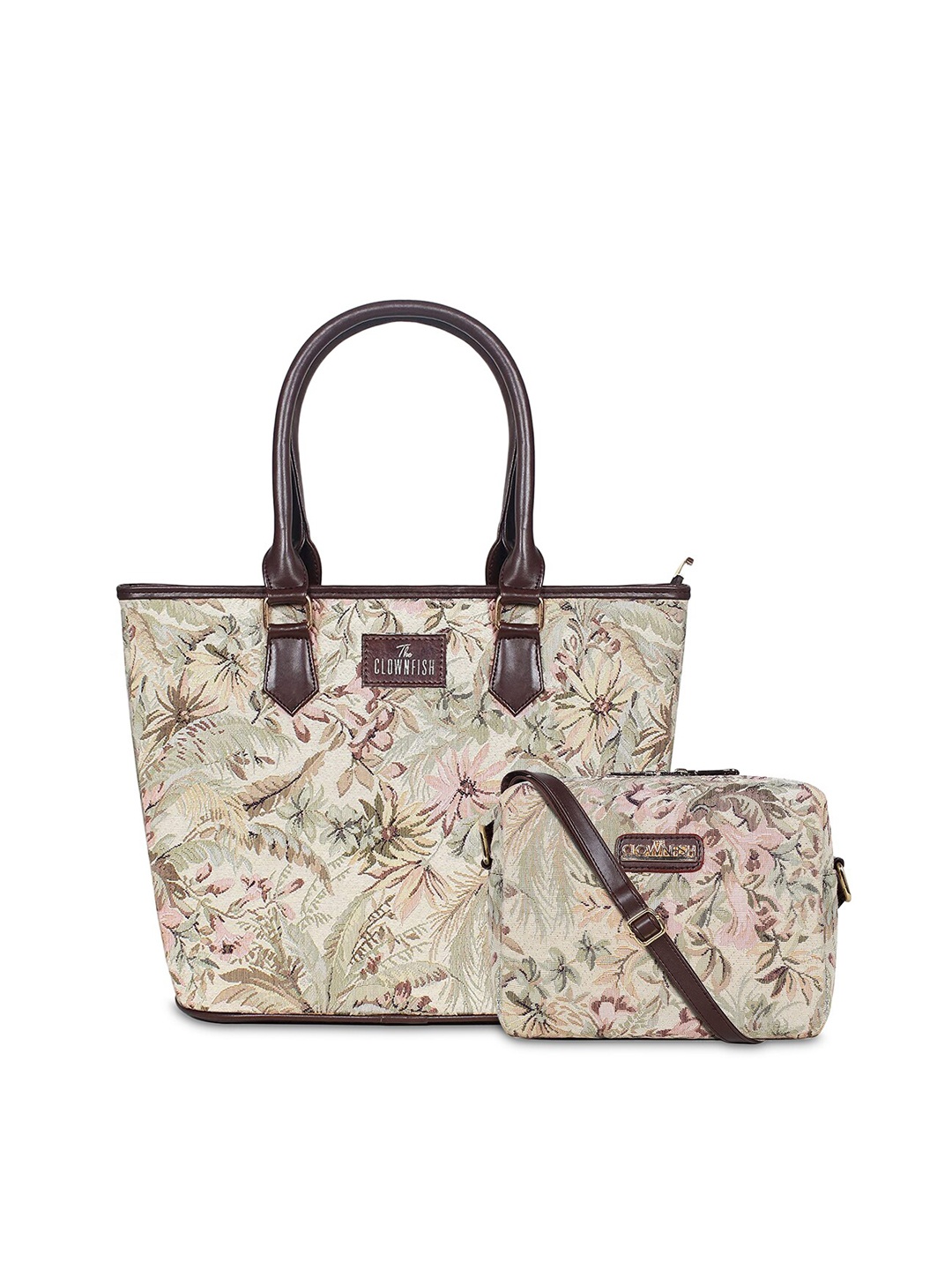 

THE CLOWNFISH Adelina & Justina Women Printed Leather Sling Bag & Handbag, Beige