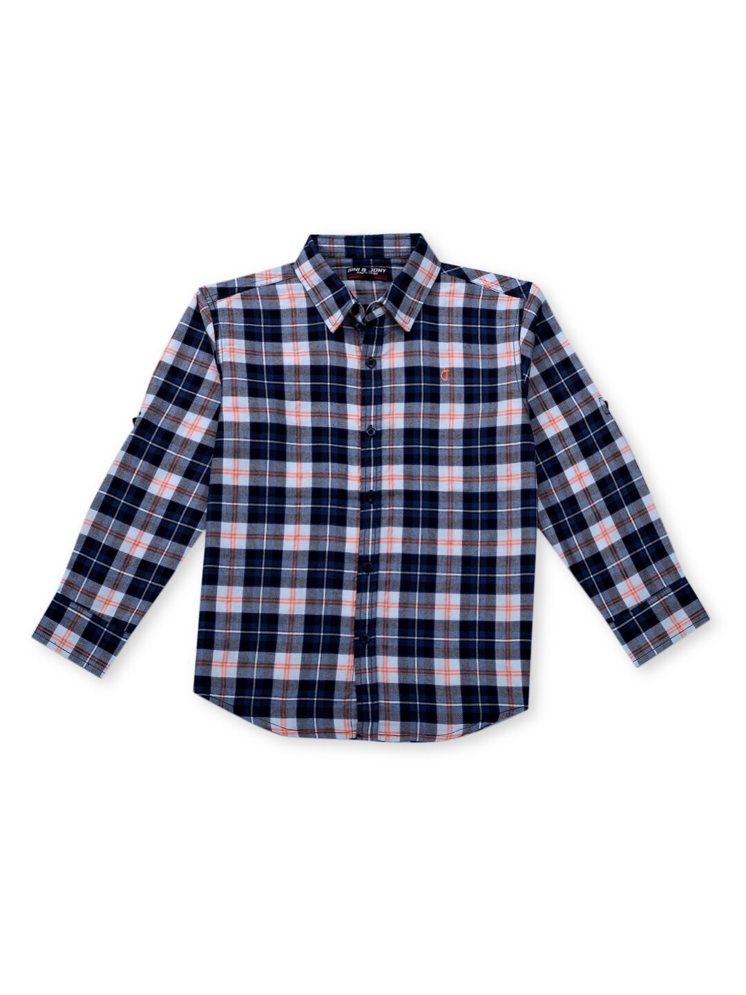 

Gini and Jony Boys Tartan Checked Cotton Casual Shirt, Navy blue
